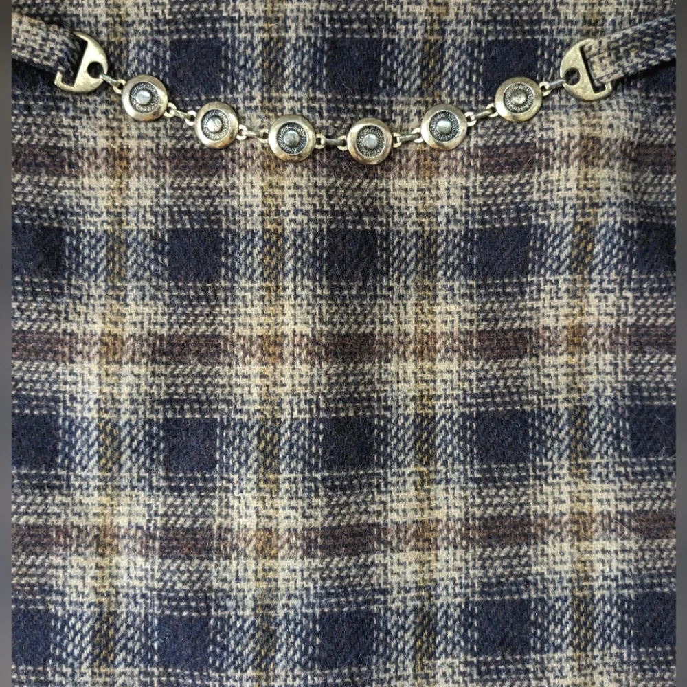Vintage Plaid Wool Skirt with Chain Belt